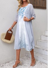 Floral Print Two Piece Light Blue Shift Dress