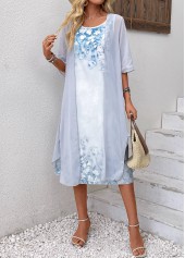 Floral Print Two Piece Light Blue Shift Dress