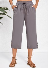 Dark Grey Elastic Waist High Waisted Pocket Pants