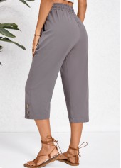 Dark Grey Elastic Waist High Waisted Pocket Pants