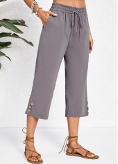 Dark Grey Elastic Waist High Waisted Pocket Pants