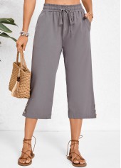Dark Grey Elastic Waist High Waisted Pocket Pants