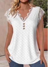 V Neck Lace White Tank Top