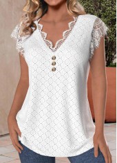 V Neck Lace White Tank Top
