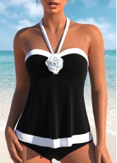 Tie Black Bandeau Patchwork Tankini Top-No Bottom