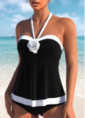 Tie Black Bandeau Patchwork Tankini Top-No Bottom