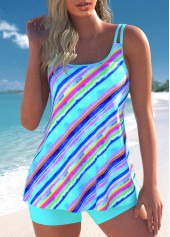Multi Stripe Print Lightweight Cyan Tankini Set