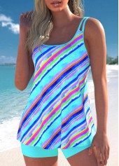 Multi Stripe Print Lightweight Cyan Tankini Set