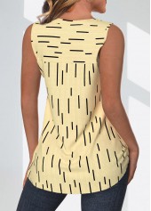Geometric Print Surplice Light Yellow Sleeveless Tank Top