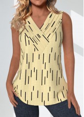 Geometric Print Surplice Light Yellow Sleeveless Tank Top
