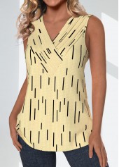 Geometric Print Surplice Light Yellow Sleeveless Tank Top