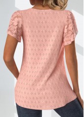 Lace Dusty Pink Short Sleeve V Neck Blouse