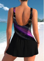 Striped Surplice Black One Piece Swimdress