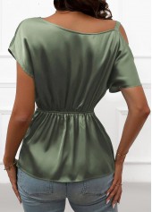 Chain Sage Green Short Sleeve One Shoulder T Shirt
