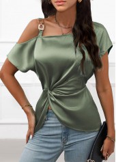 Chain Sage Green Short Sleeve One Shoulder T Shirt