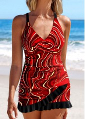 Ombre Surplice Deep Red Tankini Set