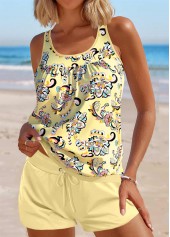 Tribal Print Patchwork Light Yellow Tankini Set