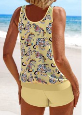 Tribal Print Patchwork Light Yellow Tankini Set