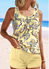 Tribal Print Patchwork Light Yellow Tankini Set