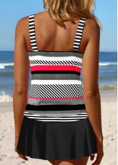 Striped Split Black V Neck Tankini Set