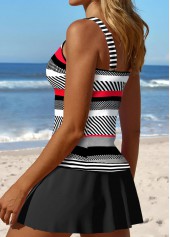 Striped Split Black V Neck Tankini Set