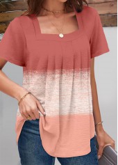 Ruched Dusty Pink Short Sleeve Square Neck T Shirt
