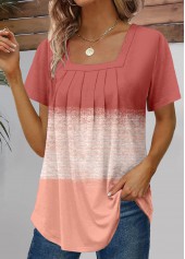Ruched Dusty Pink Short Sleeve Square Neck T Shirt