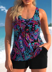 Paisley Print Lace Up Black Tankini Set
