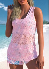 Floral Print Three-piece Light Pink Tankini Set