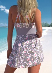 Floral Print Criss Cross Dusty Purple Swimdress and Shorts