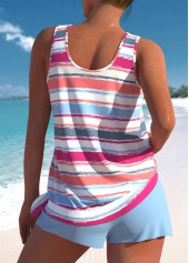 Multi Stripe Print Patchwork Dusty Blue Tankini Set