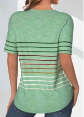 Striped Tuck Stitch Light Green Short Sleeve T Shirt