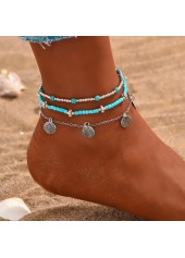 Baded Design Turquoise Iron Anklet Set