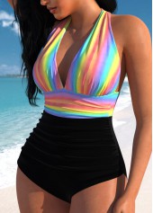 Rainbow Print Tie One Piece Swimwear