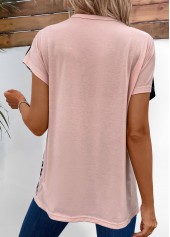 Leopard Patchwork Light Pink Short Sleeve T Shirt
