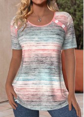 Ombre Button Light Pink Short Sleeve T Shirt