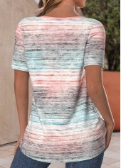 Ombre Button Light Pink Short Sleeve T Shirt