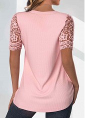 Tuck Stitch Light Pink Short Sleeve T Shirt