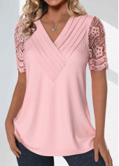 Tuck Stitch Light Pink Short Sleeve T Shirt