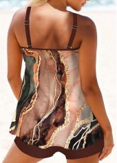 Marble Print Circular Ring Dark Coffee Tankini Set