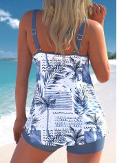 Tropical Plants Print Lightweight Dusty Blue Tankini Set