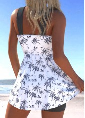 Tropical Plants Print Surplice White Swimdress and Shorts