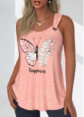 Butterfly Print Grommet Dusty Pink Sleeveless Tank Top