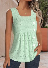 Jacquard Light Green Sleeveless Square Neck Tank Top