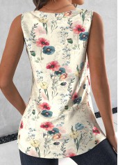 Random Floral Print Tuck Stitch Multi Color Tank Top
