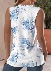 Floral Print Button Light Blue Sleeveless Tank Top