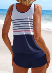 Striped Contrast Binding Navy Tankini Set