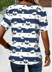 Striped Criss Cross Navy Short Sleeve T Shirt