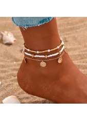 Gold Round Seashell Detail Anklet Set