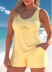 Pocket Lace Up Light Yellow Tankini Set